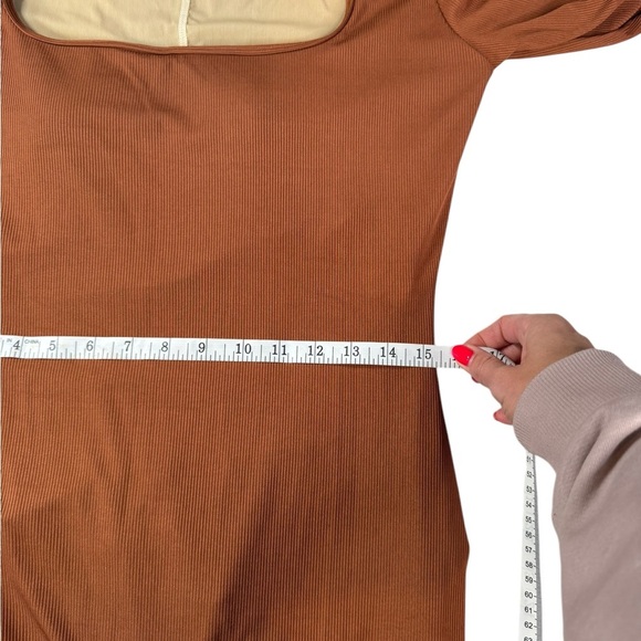 Rust Long Sleeve Square Neck Maxi Dress w/ Built-In Shapewear - Size L B095 - Picture 6 of 9